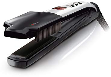 Valera Swiss’X Super Brush & Shine professioneller Haarglätter, Kombisystem für Glätten und gleichzeitiges Bürsten, mit Ionengenerator und Digitaldisplay zur Temperatursteuerung, Farbe Schwarz