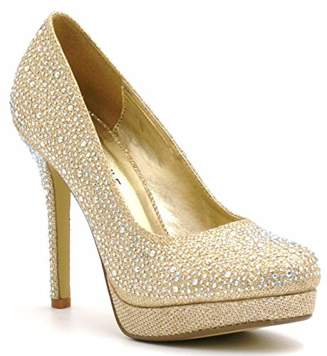 Womens Ladies HIGH Heel Sparkly Diamante Party Bridal Wedding Court Shoes (UK 4, Gold)