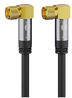 Goobay 70573 2m Satellitenkabel mit 90 Grad gewinkelten F-Stecker für DVB-S Receiver, 75 Ohm, Kabelinternet Modem, Router Schwarz