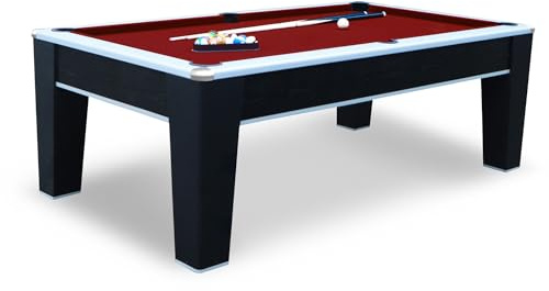 Hathaway Mirage 7.5ft Pool Table for Game Room – Billiard Table with Poly-Coated Non-Slate Playfield, Drop Pockets & Leg Levelers – Includes Cues, Pool Balls, Chalk, Triangle & Brush – Black & Silver