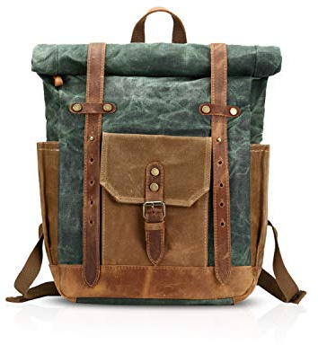 FANDARE Moda Bolsa Escolar Viaje Mochila Hombre 15.6 Pulgadas Portátil Daypack Outdoor Camping Gran Capacidad Rucksack Lona, Verde, Large, Mochila de Ocio