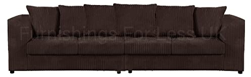New Luxor Chocolate Fabric 4 Seater Long Sofa | Jumbo Cord Settee 4 Seater Couch Unit for Living Room (Scatter Back Cushions, Chocolate)