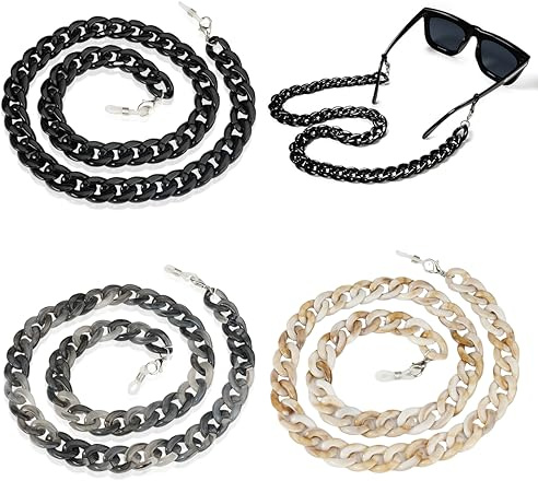3 Pièces Chaîne pour Lunettes Femme - Acrylique Chaîne de Soleil, Colliers et Cordons à Lunettes