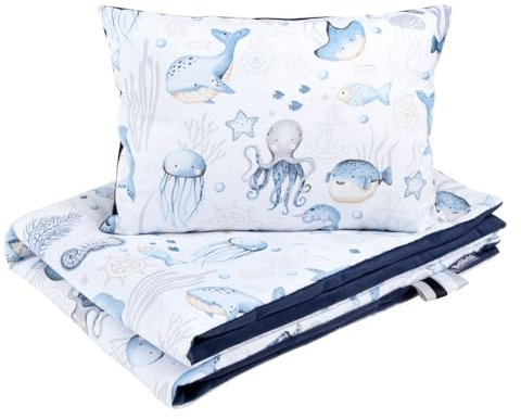 Bellochi Kinderbettwäsche 75 * 100 cm mit Füllung, Set - Kinderbettdecke 70x100 cm Set mit Kissen |weich und atmungsaktiv - aus 100% Baumwolle - Verne