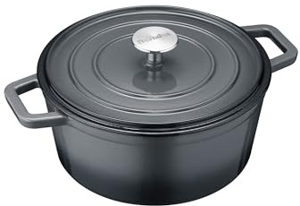 Berndes Bräter B.iron 3,75L mit Deckel - 24 cm - Gusseisen mit Emaillebeschichtung - Kochtopf zum Schmoren und Braten - Induktionsgeeignet - für alle Herdarten - Schwarz/Grau