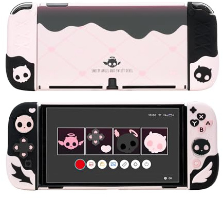 GeekShare Protective Case for Switch OLED Model,Anti-Scratch Slim Cover Case Compatible with Switch OLED Separable Soft Silicone Shell with 2 Thumb Grip Caps- Sweetheart Skull