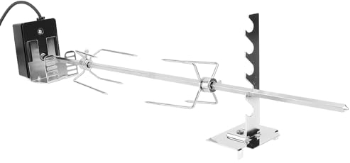 Pyhodi Kit Griglia Girarrosto in Acciaio Inossidabile con Interruttore Impermeabile, Motore Stabile 120 V 4 W, Asta per Spiedo da 28 Pollici, 2 X 4 Forchette, capacità di Carico di 15