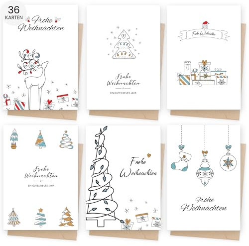 AmzLinkal Weihnachtskarten mit Umschlag set 36, weihnachten karten, weihnachtskarten aquarell, Neujahrskarten 2025 für Familie, Freunde, Kollegen & Geschäftskunden