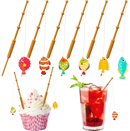6 st fisketårta toppers, fisktoppare tårta, fiskspöform, havstårta dekoration, för tårtdekoration cocktaildrinkar sommarfrukt efterrätt