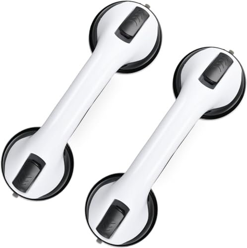 2-Pack Suction Grab Bars for Bathtubs and Showers – Heavy Duty Shower Handles for Seniors, Elderly, Bathroom Safety Handrails – No Drilling, Waterproof, Removable Grip Support