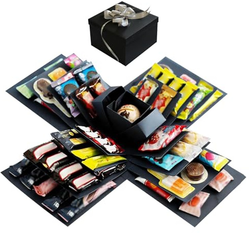 Scatola sorpresa, scatola esplosiva a 5 strati per compleanno, scatola sorpresa per compleanno, scatola sorpresa fai da te fatta a mano per regali di San Valentino, anniversario di matrimonio Nero
