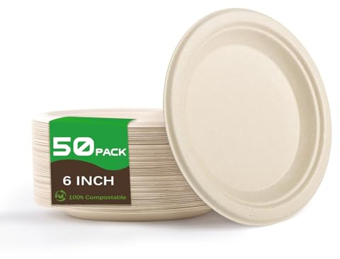 Yidaxing Piatti di Carta 50 Pcs, Piatti Rotondi Usa e Getta Biodegradabile e Compostabile, Piatto Stoviglie di Carta per Compleanno Feste Campeggio Barbecue Picnic (Colore del legno, 15.2 cm)