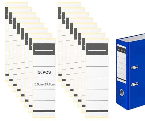 50 Pièces Étiquettes Autocollantes Pour Dos De Classeur, 54 x 190 mm Étiquettes Self Adhesive Pour Dossiers Étroits de 5 cm/8 cm, Étiquette dos Classeur pour Bureau et école, Blanc