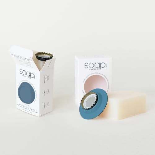 2X Soapi-Kit Petrol mit Seife, Soapi, Kronkorken - Schwebender Seifenhalter Magnet zum Kleben - Wand Magnethalter - Ablage Seifenschale Seifenspender Magnetseifenhalter ohne Bohren/Saugnapf