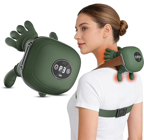 Neck and Shoulder Massager with LED Display, 4D Deep Tissue Shiatsu Massager with 3 Intensity Levels & 2 Heat Settings, Cordless Electric Back Massager, Gifts for Women Men Mum