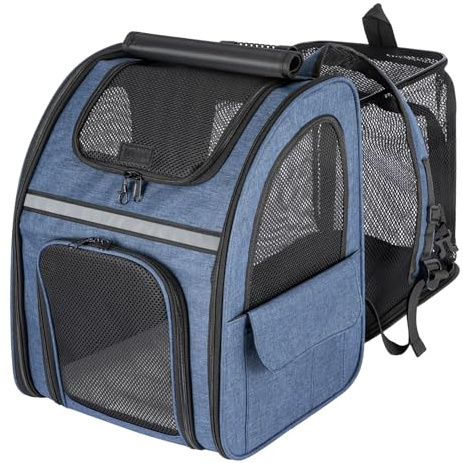 Expandable Pet Backpack Carrier for Cats & Dogs, Breathable Cat Carrier Backpack with Front Mesh Window, Dog Carriers for Medium Dogs for Travel & Outdoor Use (Blue)