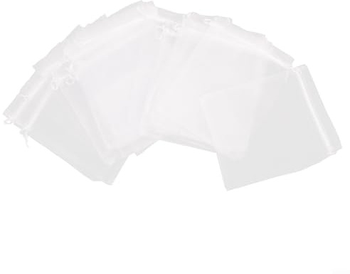 Fauhapyway 100PCS Fruit Protection Netting Bags With Drawstring Organza Mesh White For Trees Flowers Vegetables Apples Pears Nectarines (15 * 20CM)