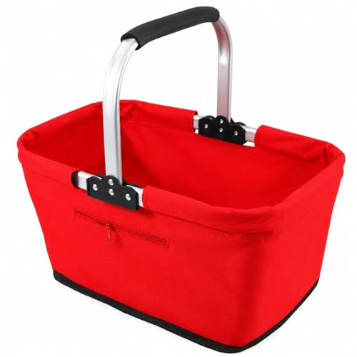 OuryTech Cesto della Spesa, Cesto Pieghevole da 26L, Robusto Cesto per Trasporto e Picnic, Grande Cesto Pieghevole per la Famiglia, per Spesa, Viaggio e Campeggio (Rosso)