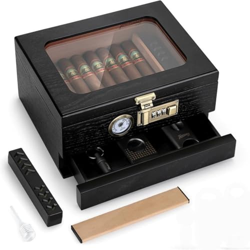 Racocou Cedarträ Cigar Humidor för 20-35 cigarrer – med kombinationslås, hygrometer, fuktare, droppare, flyttbar avdelare, lyxig gåva till pappa eller make