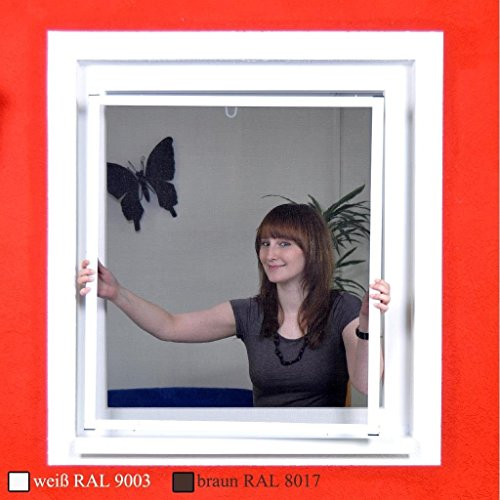 Premium Slim Fliegengitter für Fenster als Alubausatz mit Fiberglasgewebe - Profi Insektenschutz - 100 cm x 120 cm | brauner Rahmen