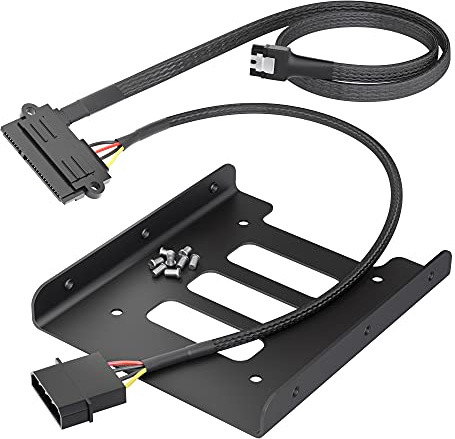 KabelDirekt – cadre de montage SSD/HDD + 30cm câble d’alimentation SATA 22 broches vers Molex 4 broches et 60cm câble de données SATA 3 6 Gbit/s 7pin + 8x vis (cruciformes)