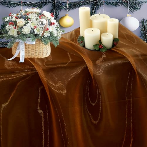 MDS Pack of 5 Yard Sheer Organza Fabric for Wedding Party Home Event Banquet Decorations, Backdrop Curtain Craft Dress Sewing Fashion DIY Crystal Organza Tulle Fabric Bolt 44” Wide - Bronze