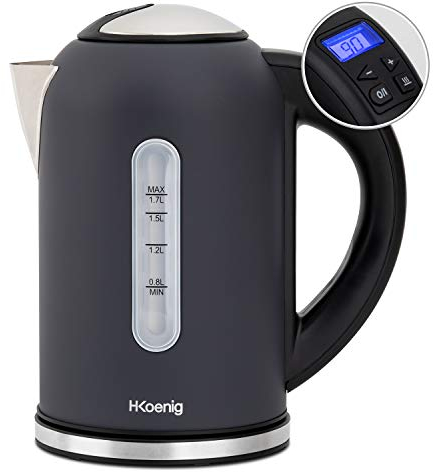 H.Koenig Bouilloire électrique programmable Inox 1,7L BOE52 gris mat, Adaptable Thermostat réglable 40-100°C, Ebullition rapide, Compacte, Maintien au chaud, 2200W