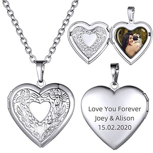GoldChic Regalos Originales Mujer Abuela Colgante Guarda Foto Guardapelo Platino Forma Corazon, Camafeos Relicarios para Foto