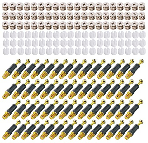 LOOTICH Fixing Screw Eccentric Cam Ø14.7mm and Bolts Fitting Dowels M6x36mm with Pre-Inserted Nuts M6 for Flat Pack Furniture Cabinet Locking Connecting Black (100 Set)