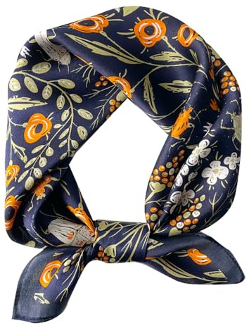 MEISEE 100% Mulberry Silk Scarfs Small Square Scarf 21 x 21 Neck Scarf Breathable Lightweight for Women Gift Packed (23-Blue flowers)