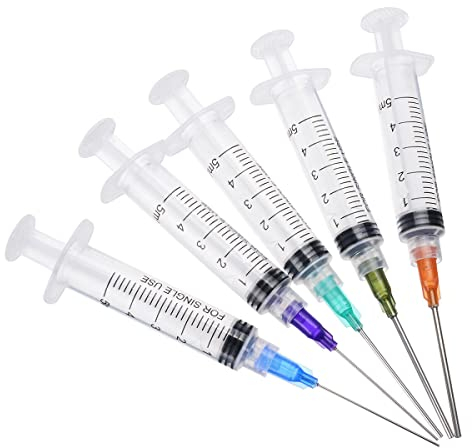 Luer Lock Lot de 5 seringues en plastique avec pointe émoussée en plastique de 3,8 cm pour colle liquide et encre 5 ml