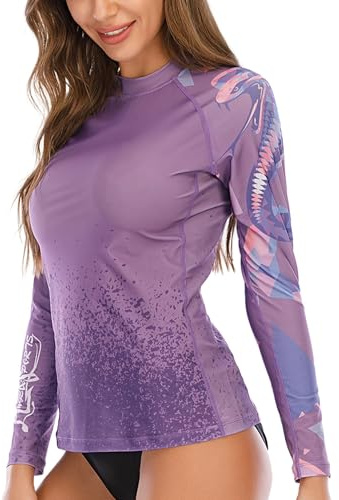 HUGE SPORTS Maillots Bain Rashguards Femme Longue T-Shirt Anti-UV UPF 50+