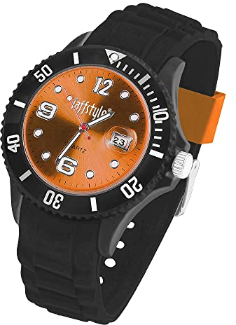 Taffstyle Damen Herren Sportuhr Armbanduhr Silikon Sport Ziffernblatt mit Datum Analog Quarz Farbige Bunte Uhr Schwarz Orange