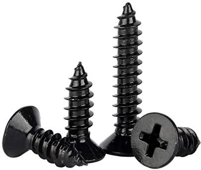 ORANXIN M2 x 7mm 100 Pcs Acier inoxydable 304 Croix Fraisée Vis à bois Plaqué zinc noir Auto forage Tête plate Vis autotaraudeuses