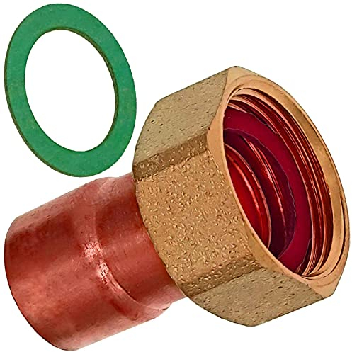 MegaHaustechnik Löt Fitting 5359G Halbe Verschraubung für Kupfer Rohr Außendurchmesser 15mm i Muffe zum Löten x Überwurfmutter 1/2 Zoll Innengewinde IG mit Dichtung Hahnanschluss
