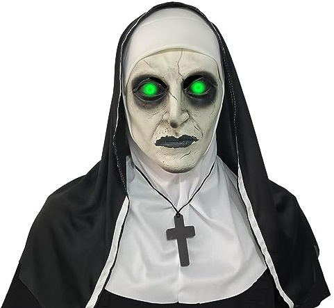 lewexiison 2024 Nun Scary Mask,Halloween Party Scary Full Head Costume Mask with cross necklace,Shut Up Lights