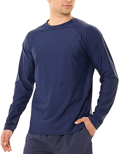 MASOCIO Camiseta Proteccion Solar Hombre Manga Larga UPF 50＋ Anti UV Solares Camiseta Surf Natacion Baño Playa Agua Secado Rápido Azul Marino 3XL