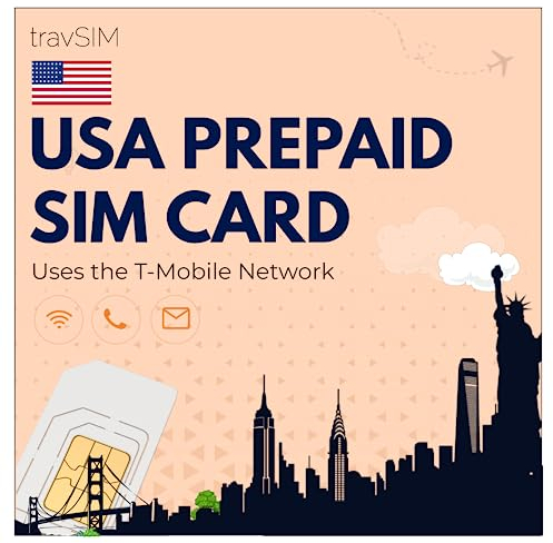 TravSIM USA SIM-kort (T-Mobiles nätverk 50 GB mobildata i 4G 5G-hastigheter | SIM-kort för USA med obegränsat tal och sms i USA | SIM-kort för USA giltigt i 7 dagar