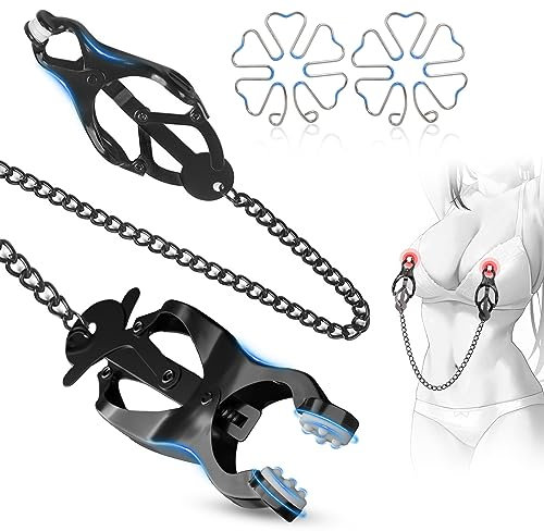 2-IN-1 Pinces à Mamelons und 2pcs Flocons de Neige Pinces à Seins,Jouets Sexuels pour Femme,Pinces à Mamelons Réglables Femmes,Pince à Tétons Adults SM Fetish Bondage,Set D'attaches BDSMs (A)