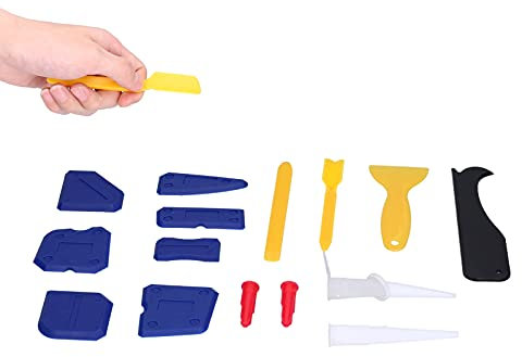 Kit di Strumenti Per Calafataggio, 15 Pezzi Strumenti di Finitura in Silicone Sigillante, Attrezzo Per Rimozione Mastice Per Stuccatura Giunzioni di Bellezza con Ugelli Per Piastre Raschianti Per Cuci
