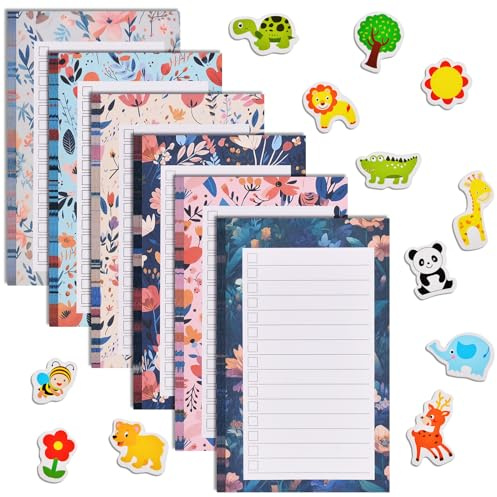 AUAUY 6 Pezzi Blocco Note Magnetico, To Do List Magnetica Frigo con 12 Calamite Frigo Magnetico, Shopping List Magnetica, Lista Della Spesa da Appendere, 15 x 8,9cm, 50 Fogli per Blocco