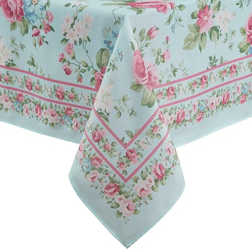 Elrene Home Fashions Spring Summer Vintage Floral Garden Cottage Border Fabric Rectangle Tablecloth, 60x120