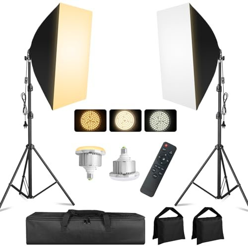 MSKIRA Softbox Lighting Kit 2X85W 2700-6400K Bi-Color LED Dimmable Soft box Light Stand With Control Temperatures (White, Warm, Cool) Bulbs Studio Softboxes for Portraits, YouTube, Photography