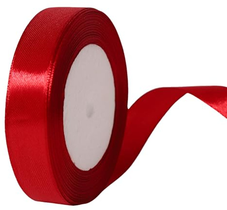 Dishaur 20mm Red Satin Ribbon for Gift Wrapping, 22M Fabric Ribbon for Crafting, Sewing, Christmas, Hair Bows and Cake Decoration