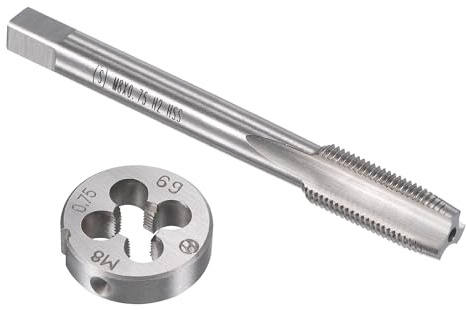 TOP-VIGOR M8 x 0.75mm Metric Tap and Die Set, Machine Thread Screw Tap with Round Threading Die, Heavy Duty Tap & Die Kit for DIY, Repair, Cutting External and Internal Thread
