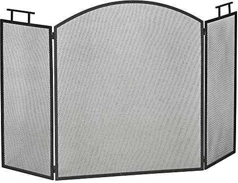 HOMCOM Pare-feu pour cheminée ou poêle - Pare-étincelles 3 Volets Pliables - dim. 110l x 24P x 76,5H cm - Acier métal Noir