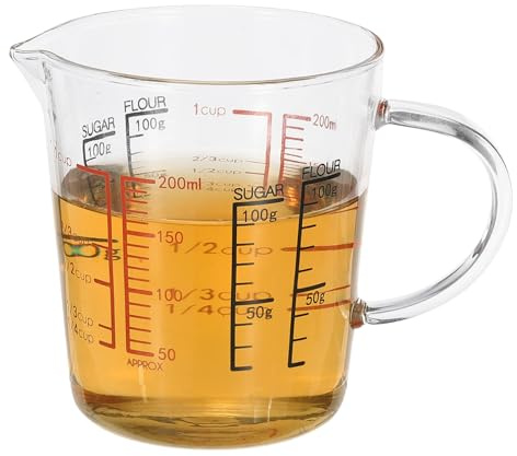PATIKIL Misurino in vetro con manico, 200 ml, bicchiere dosatore per liquidi in vetro con beccuccio a V e bilancia per cucina e ristorante, trasparente