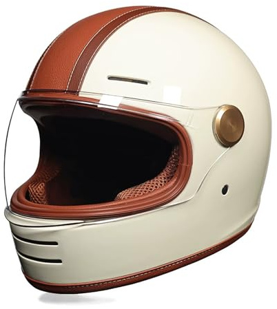 Retro kryssning helhjälm motorcykelhjälm herr och dam fyra årstider skyddshjälm unisex hjälm kan öppnas modulär ECE-certifiering G, M=55-56 cm