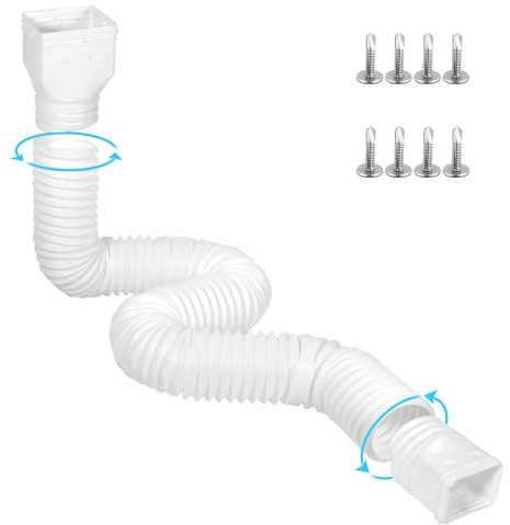 plusgutter 11.5ft Long Gutter Downspout Extensions Flexible, 4 Diameter Drain Downspout Extender, Down Spout Drain Extender for Rainwater Drainage, Extendable from 2.6ft to 11.5ft(White)
