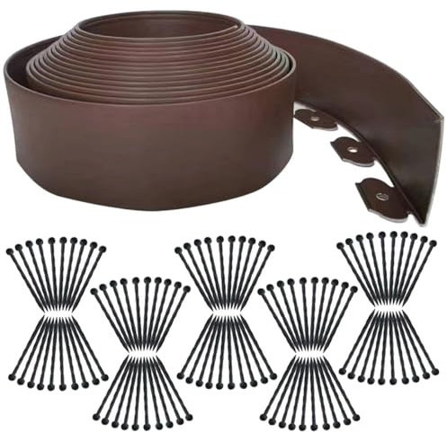20M Garden Edging Borders,Lawn Edging Border[Extra Tall 4IN High] with 100pcs Stakes Flexible Landscape Edging Kit,Mini Plastic Fence for Yard,Landscaping,Flowerbeds,Grass,Tree -Brown
